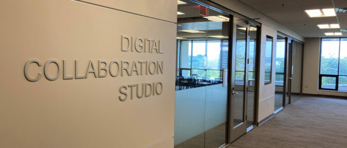 Exterior of the library's Digital Collaboration Studio